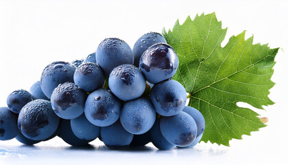 Fresh Blue Grapes With Green Leaves On Stem