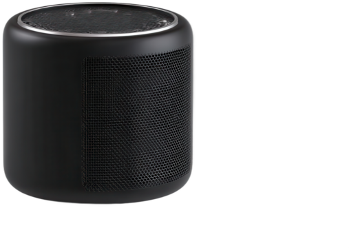 Small black speaker with sleek design on display for home audio setup