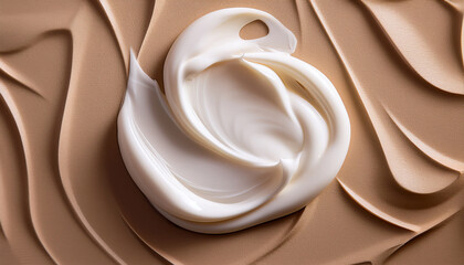 Texture Of Creamy White Moisturizer On Beige Background Skin Care Product