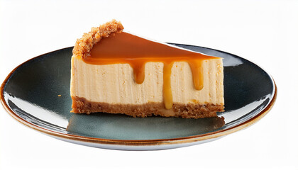 Delicious Caramel Cheesecake Slice Isolated On Transparent Background