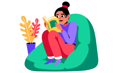 Flat Vector Illustration of Reading a Book and Education