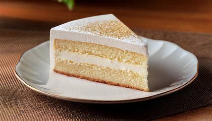 A Piece Of Cream Cake On A Plate