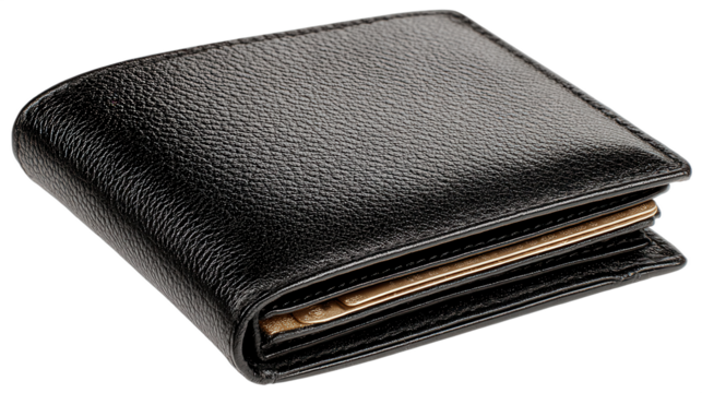Black leather wallet displayed on a white background showcasing its sleek design and practical features for everyday use