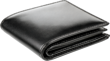 Black leather wallet displayed on a white background showcasing its sleek design and practical features for everyday use