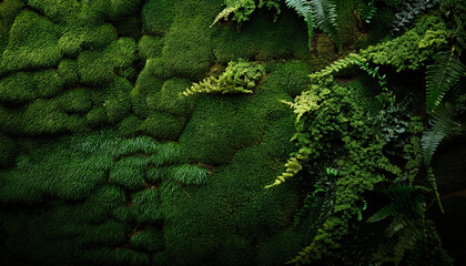 Dark Green Textured Nature Backdrop Floral Greenery Border Moss Foliage Abstract