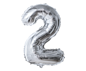 Silver number two balloon isolated on a black background