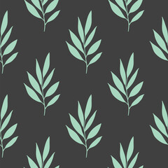 Pattern of light green leaves on dark gray background