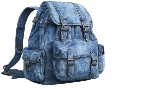Canvas backpack in blue color with multiple pockets designed for outdoor activities and daily use