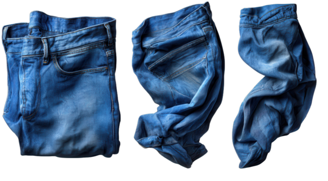 Denim jeans stacked neatly in different shades of blue and folded well for storage or display