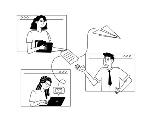People communicating via video calls and sending digital messages