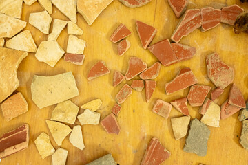 Top Down View of Broken Ceramic Pieces The Concept of an Artifact