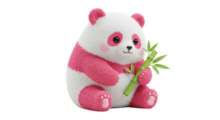 Adorable pink and white panda bear plush toy holding bamboo isolated PNG, cute stuffed animal for kids and nursery decor © Laura