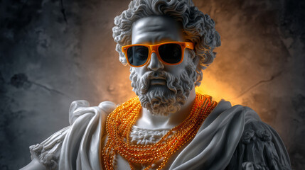 Stylish Marble Bust Wearing Modern Orange Shades and Golden Necklaces