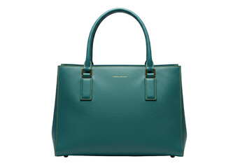 Elegant teal leather handbag isolated on white, fashion accessory for women and stylish everyday use
