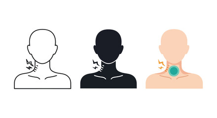 Sore Throat Pain Icon Set Human Silhouette neck