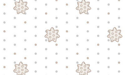 Vector seamless pattern with sprinkle beige stars and gray dots, nursery good night pajamas print in pastel color , texture, illustration
