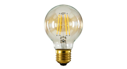 Vintage Edison bulb isolated, clear glass with golden base, antique style filament lamp for...