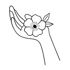 Elegant minimalist outline art showcasing a hand holding a flower, perfect for serene designs