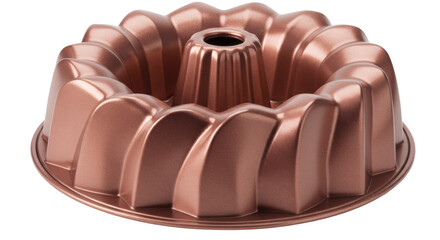 Copper-colored bundt cake pan isolated on a clean background, baking equipment for desserts and special occasion cakes