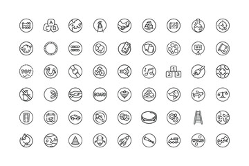 Vector art of assortment of handdrawn circular icons depicting various objects and concepts related to technology, business, and education