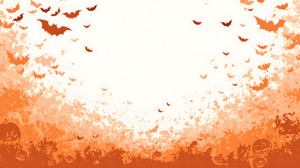 Fototapeta premium Minimalist Halloween background with orange gradient and pumpkin bat silhouettes in vector style.