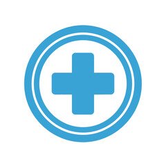 Fototapeta premium Blue medical cross in a circle, symbol for health and medicine.