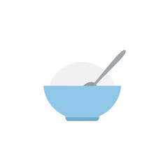 Illustration of a bowl of food with a spoon.