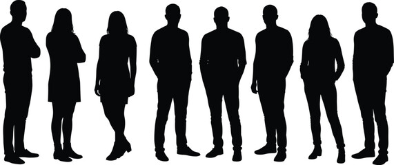 Silhouettes of Diverse People Standing Against a White Background group