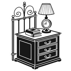 Bedside Table with Lamp and Books Illustration