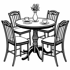 Classic Dining Table with Four Chairs Vector