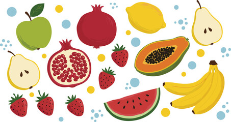 Assorted Fresh Fruits and Berries with Decorative Bubbles apple green apple