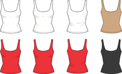 Assortment of women's tank tops in various colors and styles Keywords: tank top, camisole, women's