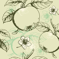 Seamless apple and flower pattern