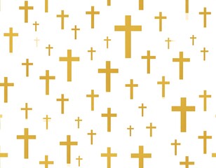 A seamless pattern of golden crosses on a white background, showcasing a simple yet elegant design.