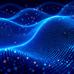 “Futuristic Neon Blue Wave of Glowing Dots and Lines with 3D Flowing Patterns, Dynamic Particle Grid, and Abstract Energy Motion on a Dark Digital Background”