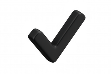 Black 3d check mark representing confirmation, success, agreement, or a vote on transparent background