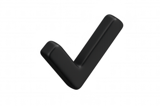 Black 3d check mark representing confirmation, success, agreement, or a vote on transparent background
