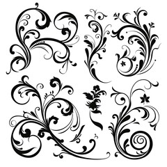 Floral flourishes elements. Decorative design for print, invitations, web use