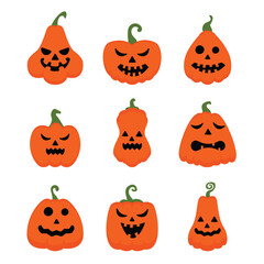 Halloween Pumpkin Head Icon Set Vector Design.