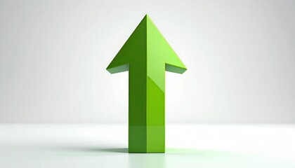 Green arrow points up on bright, modern background. Progress report/success concept