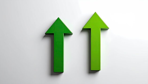Green arrows point up on white background; stock price rise/success concept