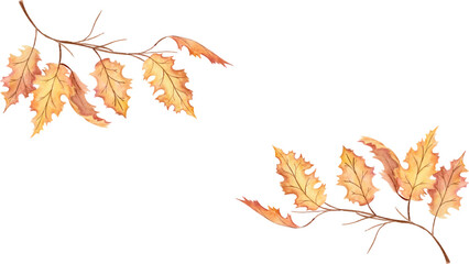 Watercolor autumn foliage illustration with oak leaves and branches for seasonal designs and decor ideas
