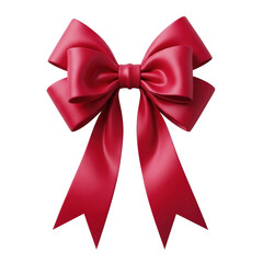Naklejka premium Luxurious vibrant crimson red satin bow, perfectly tied with voluminous loops and flowing tails, shimmering texture, isolated on transparent studio background with soft light, concept of high-end