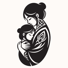 This vector design of a mother's costume with her baby is very meaningful and interesting, very suitable for a tattoo or a logo.