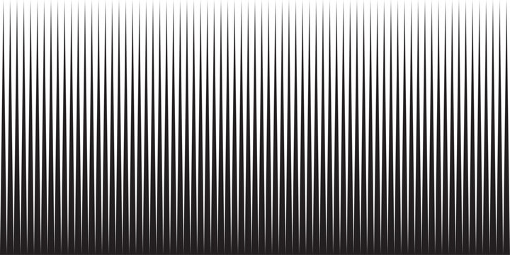 Lines background. Black vertical lines fading from black at bottom to white at top. Abstract striped gradient pattern with sharp geometric texture and optical illusion effect. Vector illustration.