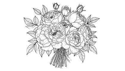Detailed monochrome floral illustration of a bouquet for creative design purposes
