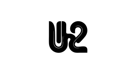 Stylized Black Monochromatic Graphic with Intertwined Abstract Letterform and Number Two on White Background