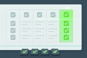 Checklist dashboard with green glowing check marks showing task completion 

