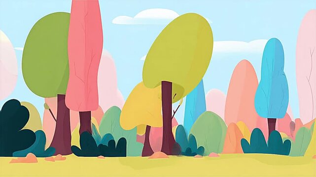 Colorful trees animation under cloudy sky during daytime in the Country