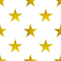 Seamless pattern of golden pixelated stars on white